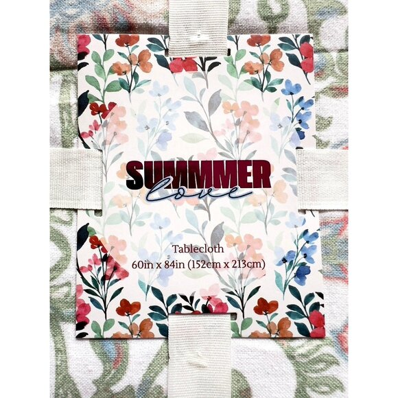 NWT Summer Love Tablecloth Blue Green Peach 60"x 84" 70% Cotton Mireille Designs - Picture 4 of 5